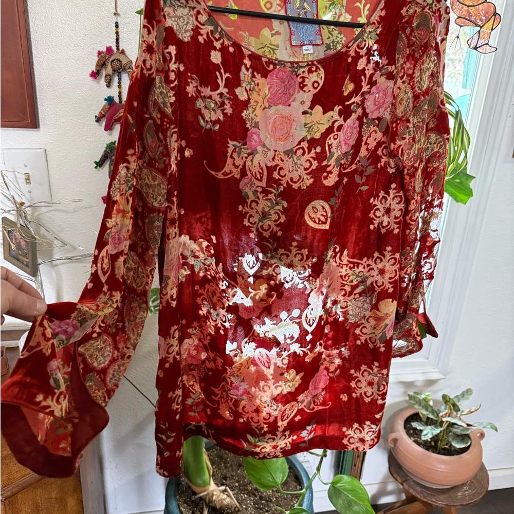 Johnny Was Floral Velvet Long Sleeve Top